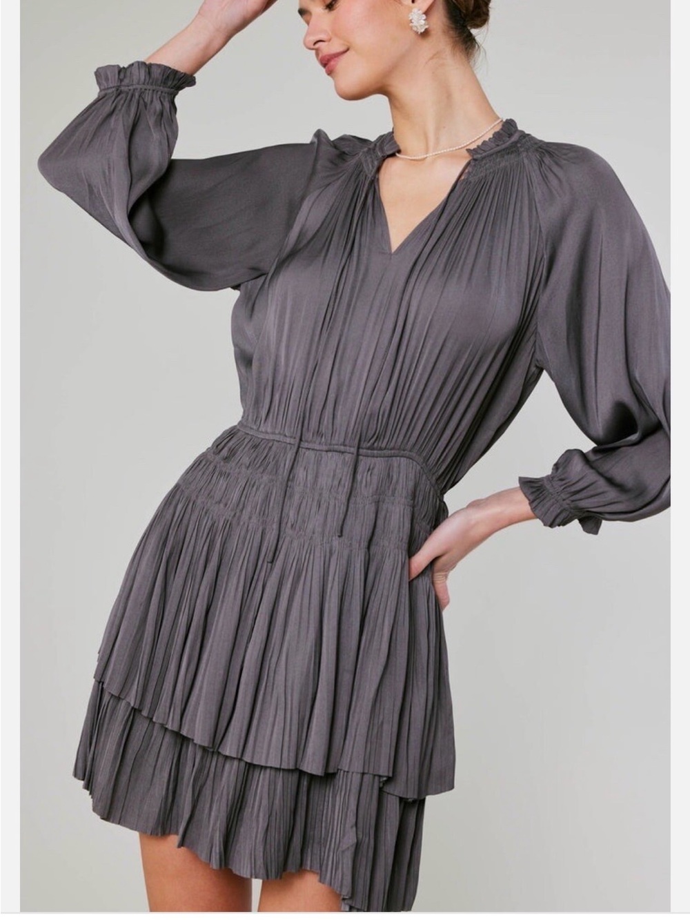 Current Air Aurelie Cecile Smocked Pleated Mini Dress Sz XS Drop Waist Romantic